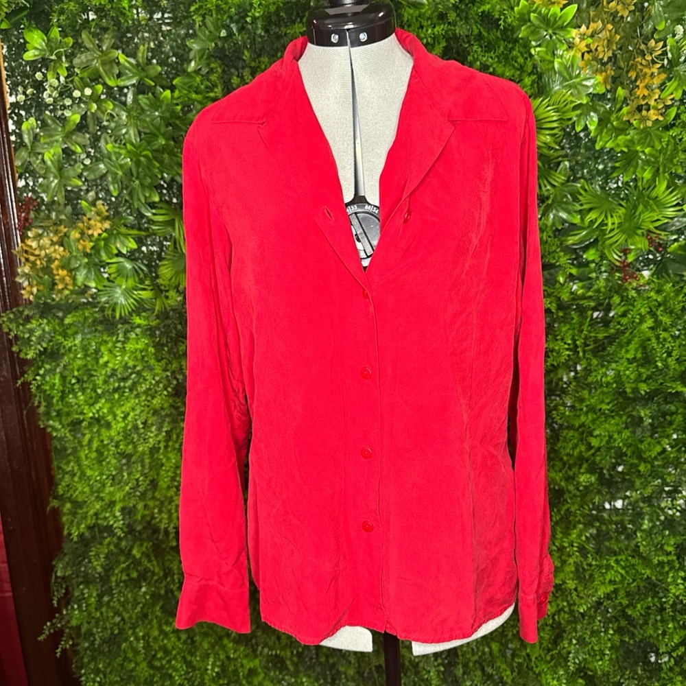 Red Women's Button-Up Top 100% silk